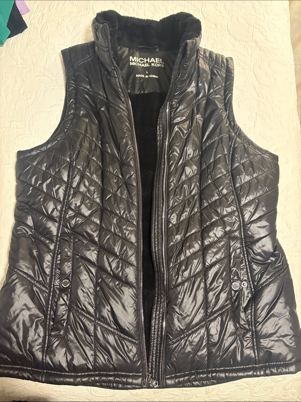 Michael Kors Black Quilted Puffer Vest with High Collar